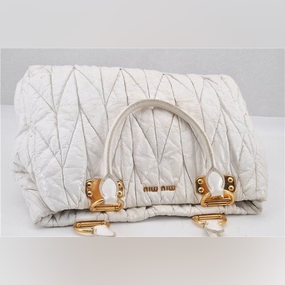SOLD Rare 🦄 Authentic MIU MIU Vintage Matelasse Enamel Shoulder Tote Bag White - Picture 2 of 11